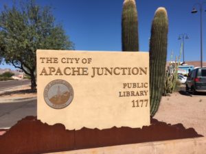 Exterior signage for Apache Junction, Arizona, library